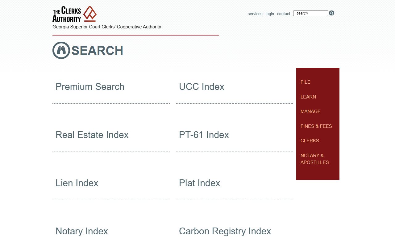 Cook County Clerk of Superior Court GSCCCA search menu
