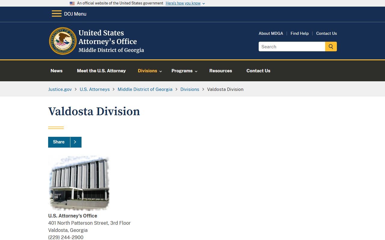Cook County court dockets U.S. Attorney Middle District Valdosta Division contact