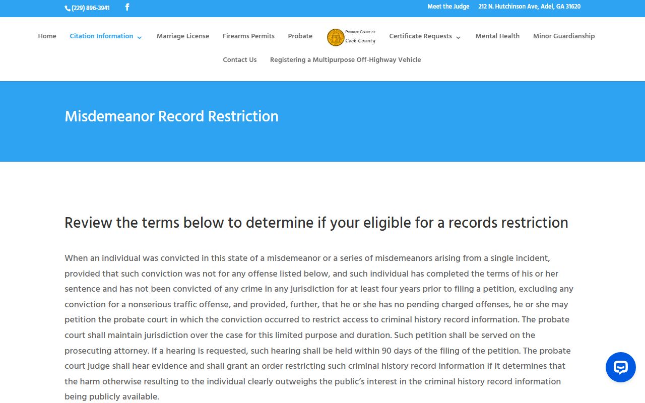 Cook County criminal court records misdemeanor record restriction page