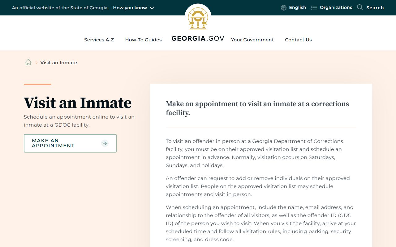 Cook County inmate records Georgia.gov inmate visitation guidance