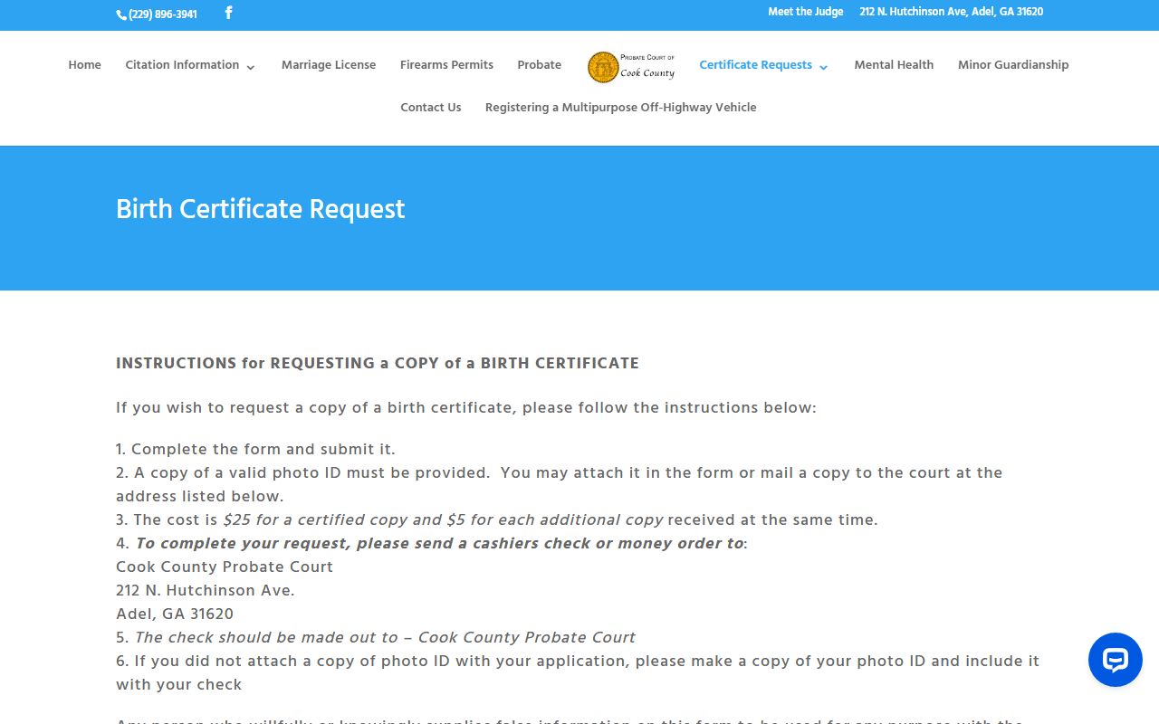 Cook County marriage and divorce records vital request page