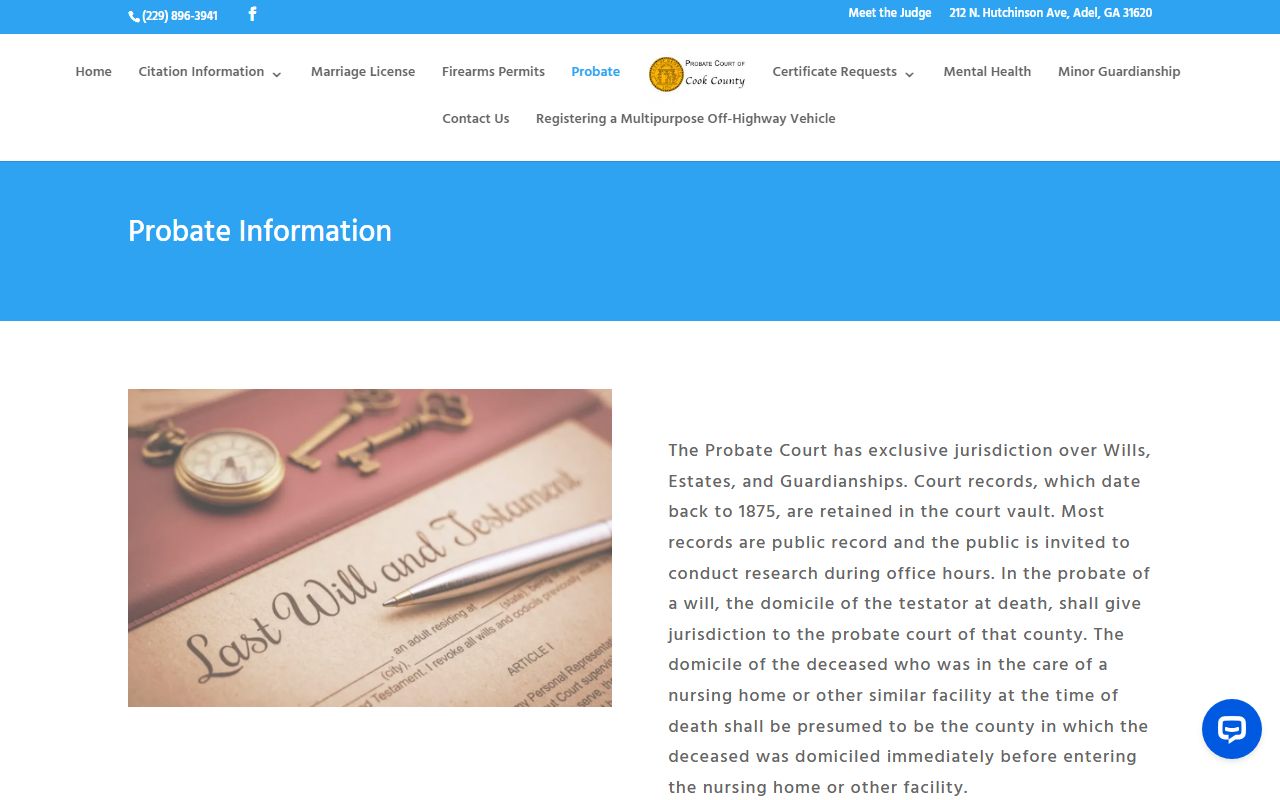 Cook County probate records probate information page