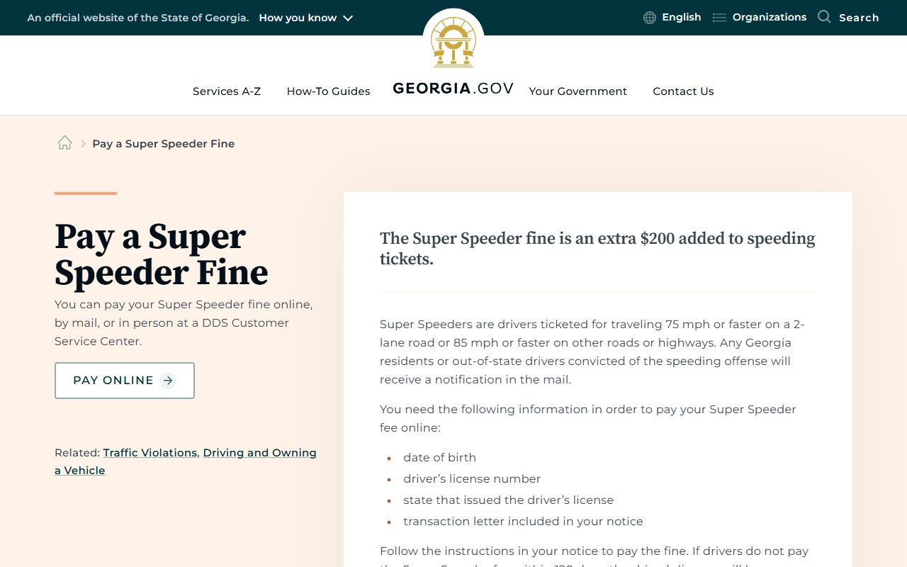 Cook County traffic court records Georgia Super Speeder payment
