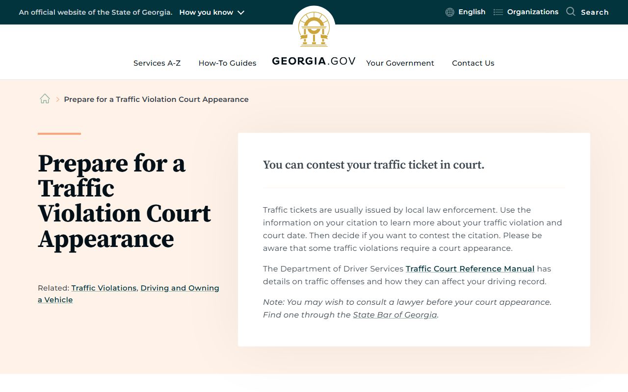 Cook County traffic court records Georgia.gov traffic court appearance guidance